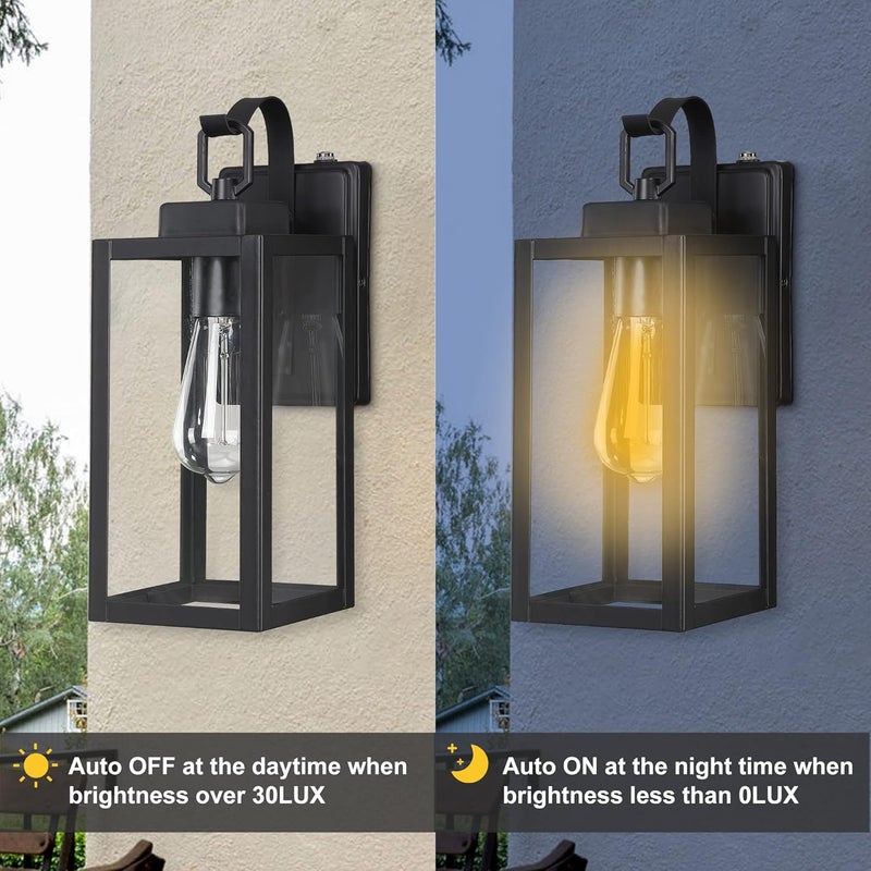 ricco Outdoor Wall Lights, Dusk to Dawn Matte Black Exterior Light Fixture with Clear Glass Shade, Photocell Sensor Front Porch Lighting, Modern Sconce Lantern for House, Garage, Patio, ETL Listed - Image 3
